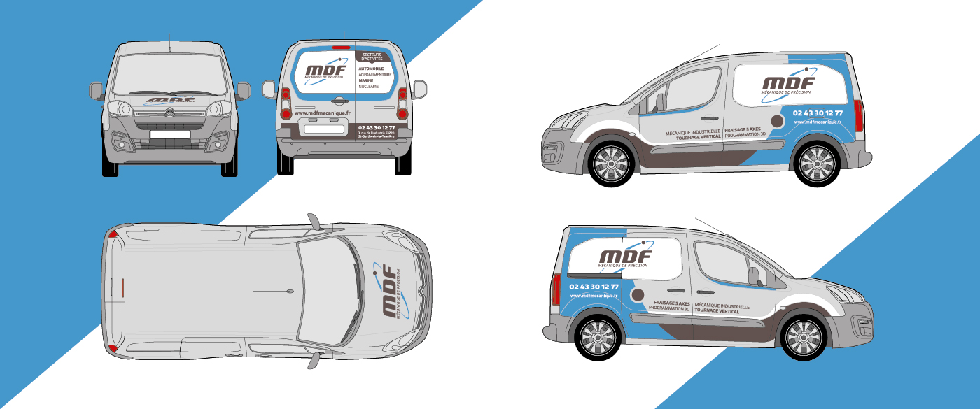 Habillage véhicule pour l'entreprise de mécanique de précision : MDF